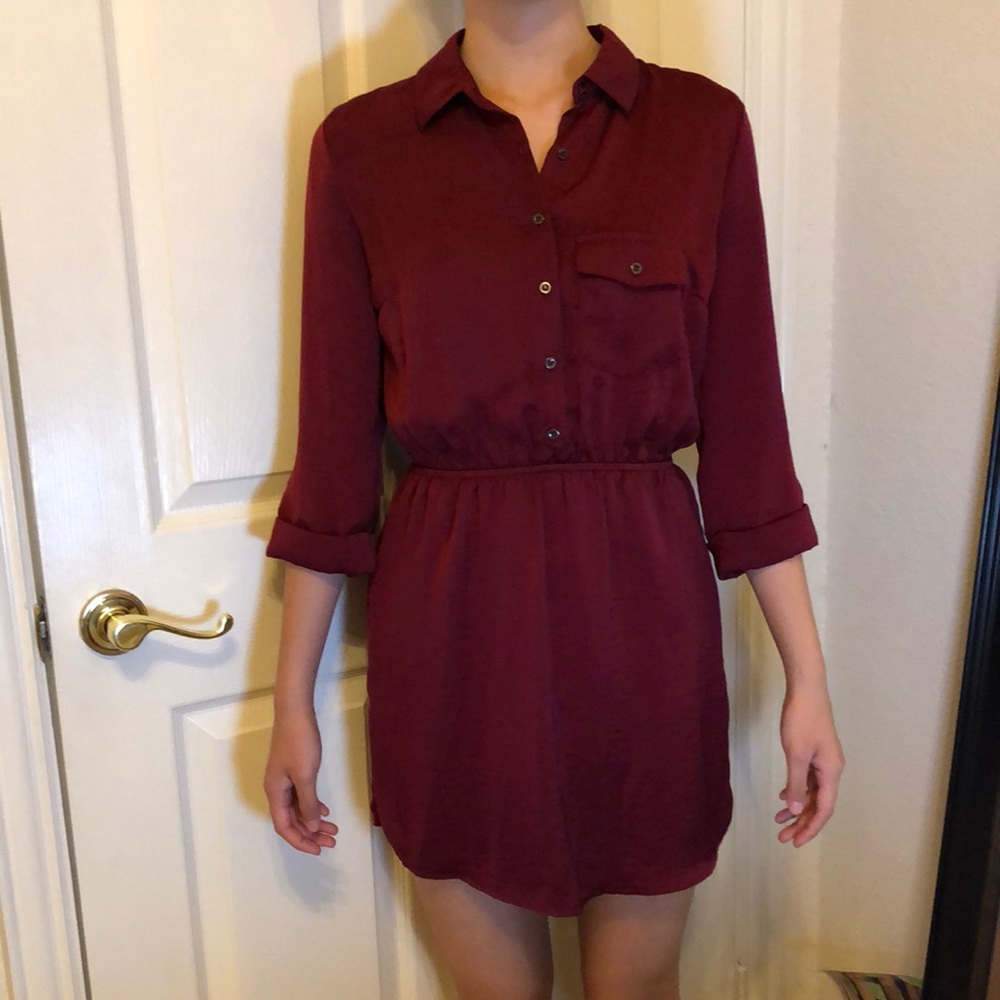 Wine red button up formal dress